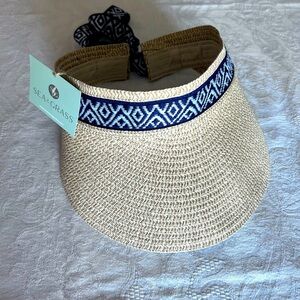 Sea&Grass Tan Visor with Blue Ribbon